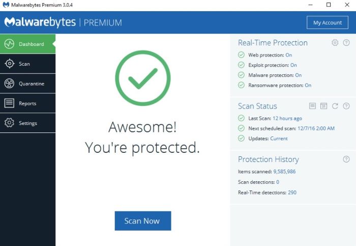 Malwarebytes Antivirus Interface