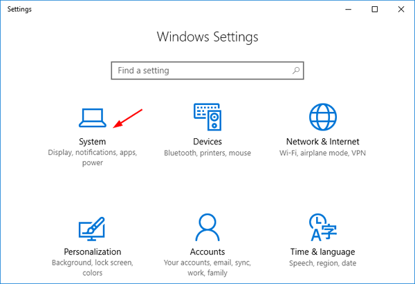 windows settings-click on system